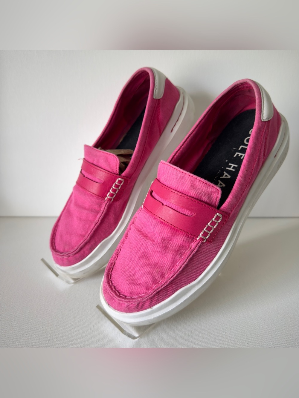 Cole Haan Hot Pink Canvas Slip-On Loafers with White Sole